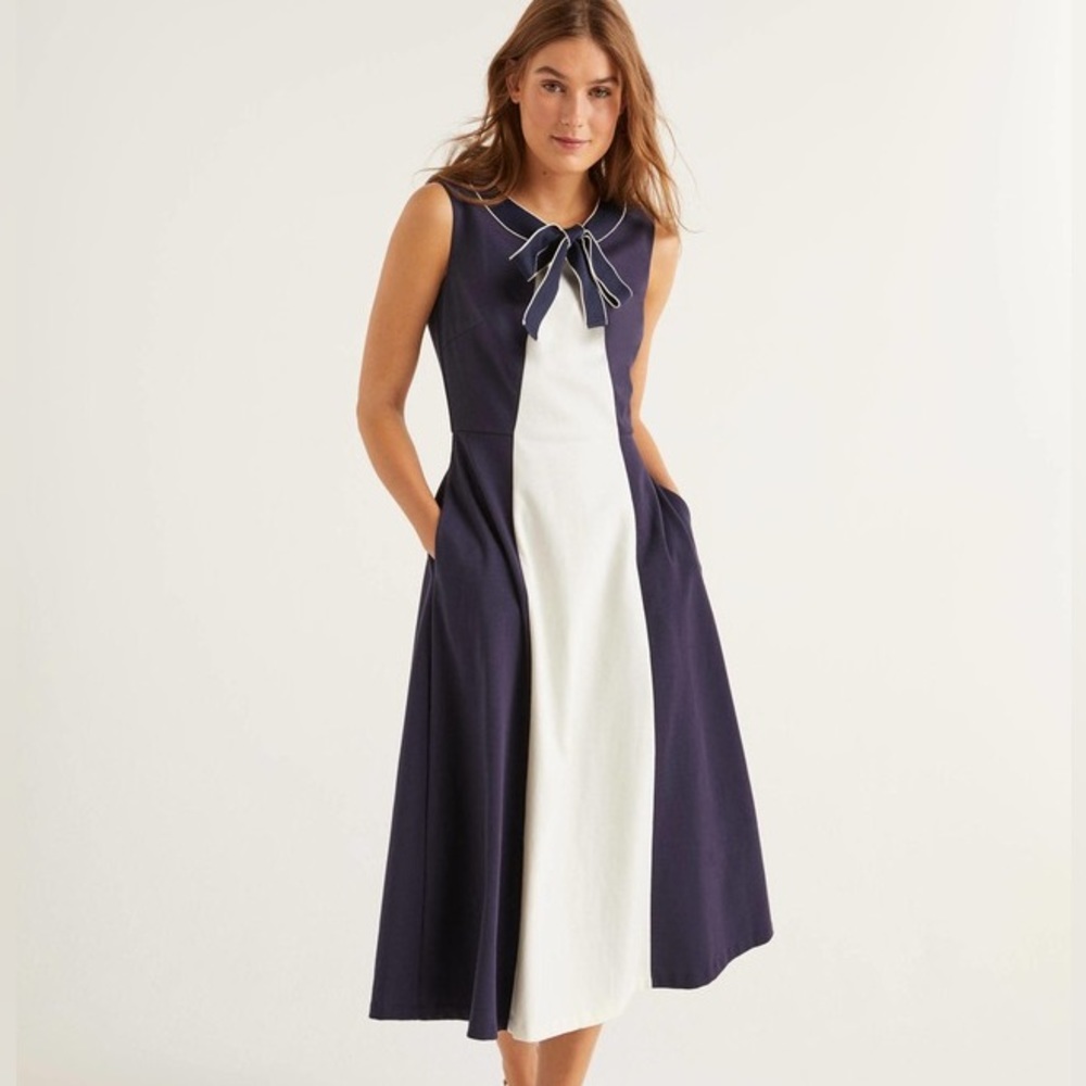 Boden Navy and White Midi Dress